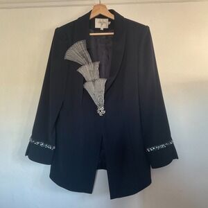 Louise Ricci Blazer Women's Size 14 Blue Rhinestone Embellished Elegant READ